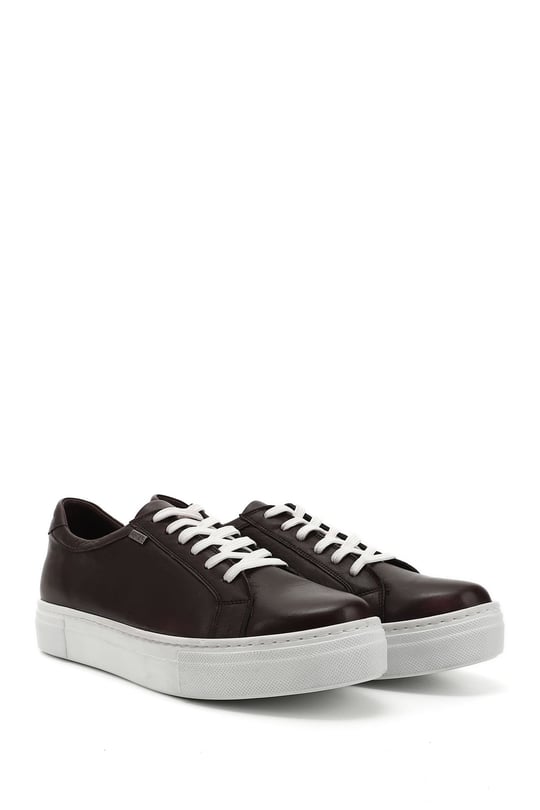 Kadın Bordo Antik Bağcıklı Dolgu Taban Hakiki Deri Sneaker