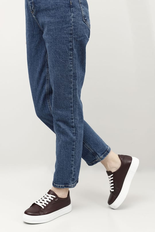 Kadın Bordo Antik Bağcıklı Dolgu Taban Hakiki Deri Sneaker