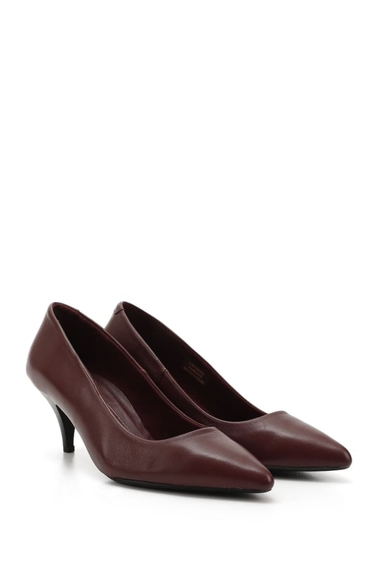 Kadın Bordo Antik Sivri Burun İnce Topuklu Hakiki Deri Stiletto