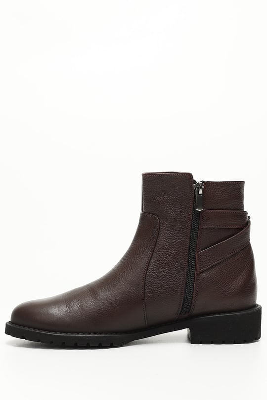 Gon Genuine Leather Round Toe Rubber Sole Heels Zippered Buckle Women's Casual Boots 46460