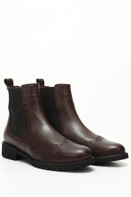 Gön Genuine Leather Round Toe Rubber Sole Heeled Elastic Women's Daily Chelsea Boots 48443