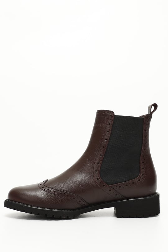 Gön Genuine Leather Round Toe Rubber Sole Heeled Elastic Women's Daily Chelsea Boots 48443