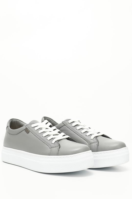 Kadın Gri Antik Bağcıklı Dolgu Taban Hakiki Deri Sneaker