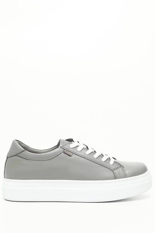 Kadın Gri Antik Bağcıklı Dolgu Taban Hakiki Deri Sneaker