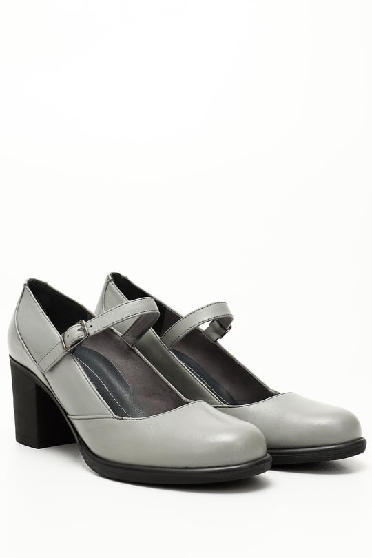 Gön Genuine Leather Round Toe Medium Heel Rubber Sole Women's Shoes 24136