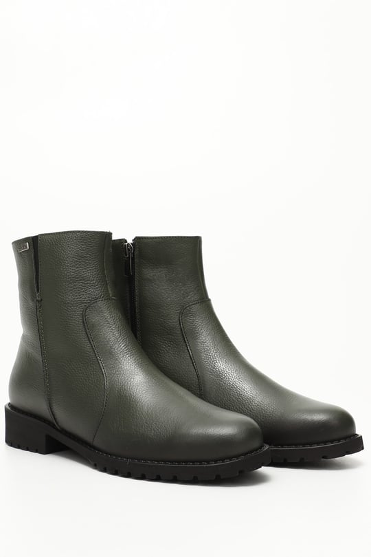 Gon Genuine Leather Round Toe Heeled Rubber Sole Zipper Women's Casual Boots 47408