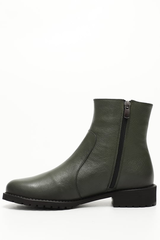 Gon Genuine Leather Round Toe Heeled Rubber Sole Zipper Women's Casual Boots 47408