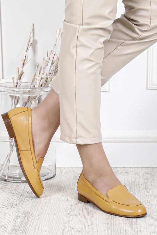 Women's Mustard Genuine Leather Ballerina