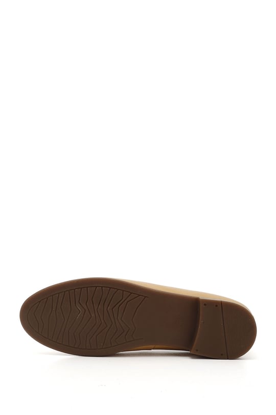 Women's Mustard Genuine Leather Tasseled Ballerinas