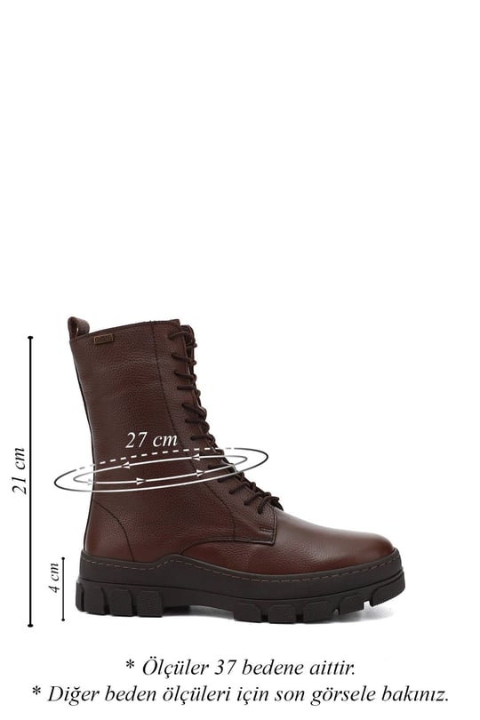 Women's Brown Floater Zippered Rubber Sole Genuine Leather Combat Boots