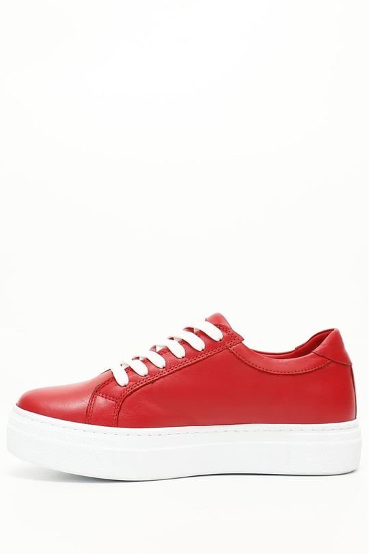 Kadın Kırmızı Antik Bağcıklı Dolgu Taban Hakiki Deri Sneaker