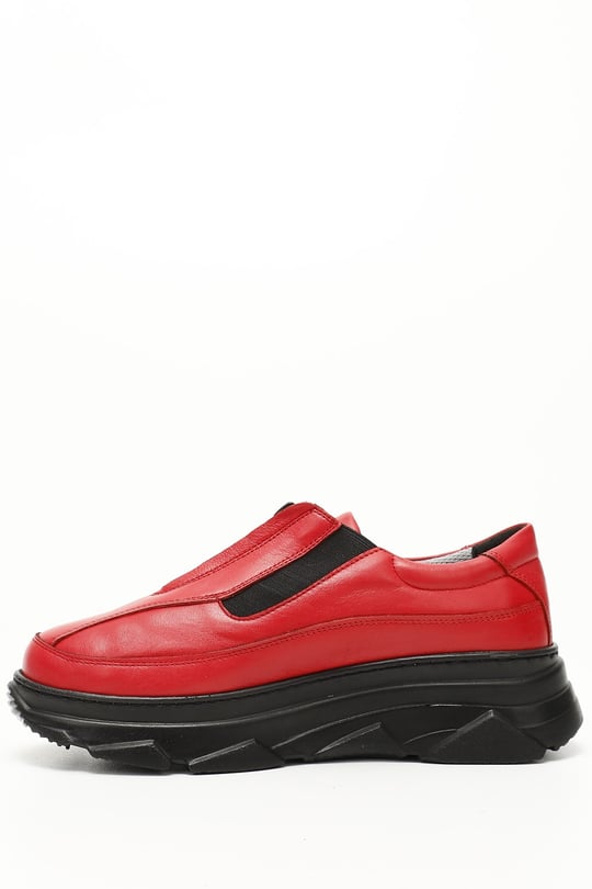 Kadın Kırmızı Antik Fermuarlı Dolgu Taban Hakiki Deri Sneaker