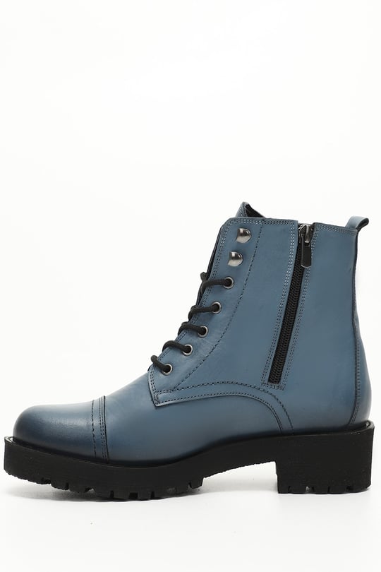 Gon Genuine Leather Round Toe Rubber Sole Heeled Zipper Laced Women's Daily Boots  46461