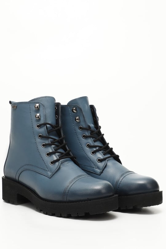 Gon Genuine Leather Round Toe Rubber Sole Heeled Zipper Laced Women's Daily Boots  46461
