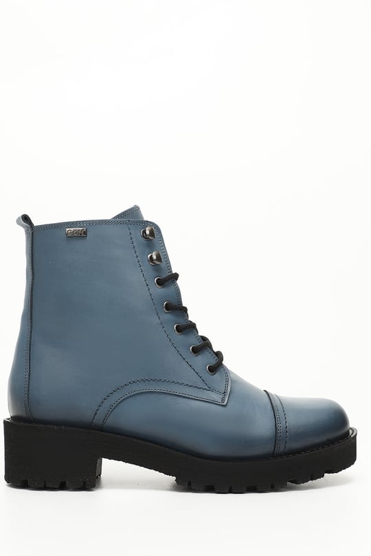 Gon Genuine Leather Round Toe Rubber Sole Heeled Zipper Laced Women's Daily Boots  46461