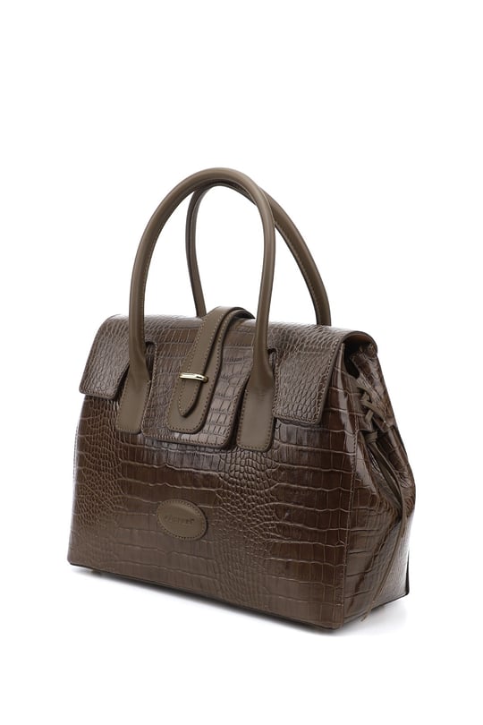 Women's Dark Mink Krako Genuine Leather Hand and Shoulder Bag
