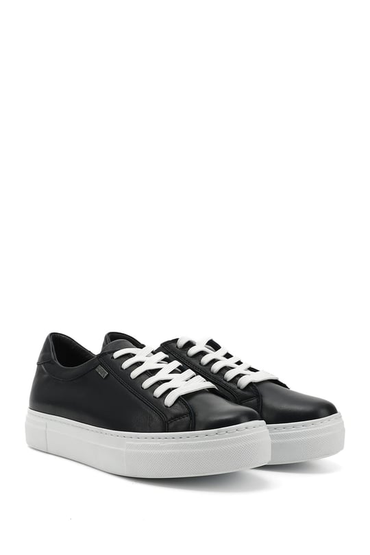 Kadın Lacivert Antik Bağcıklı Dolgu Taban Hakiki Deri Sneaker