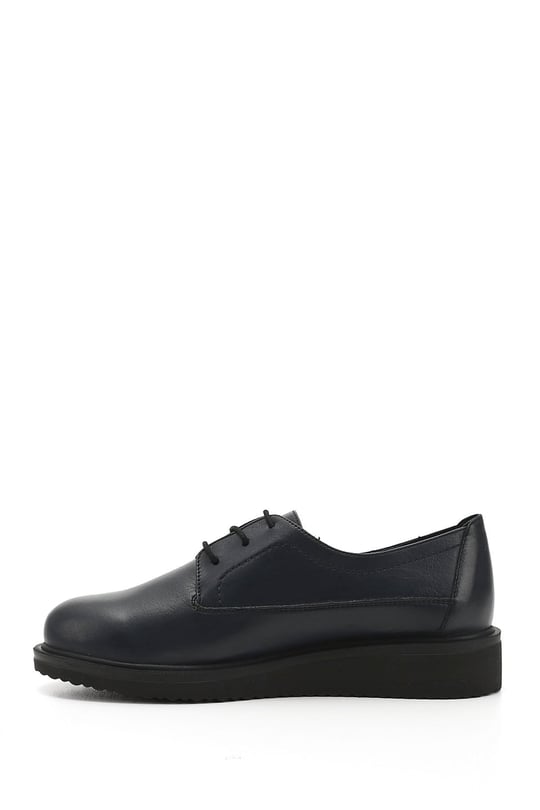 Kadın Lacivert Antik Bağcıklı Dolgu Taban Hakiki Deri Ayakkabı