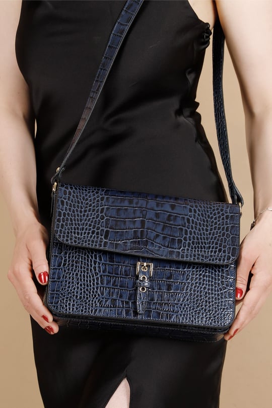 Navy Blue Krako Platinum Genuine Leather Medium Size Women's Shoulder Bag