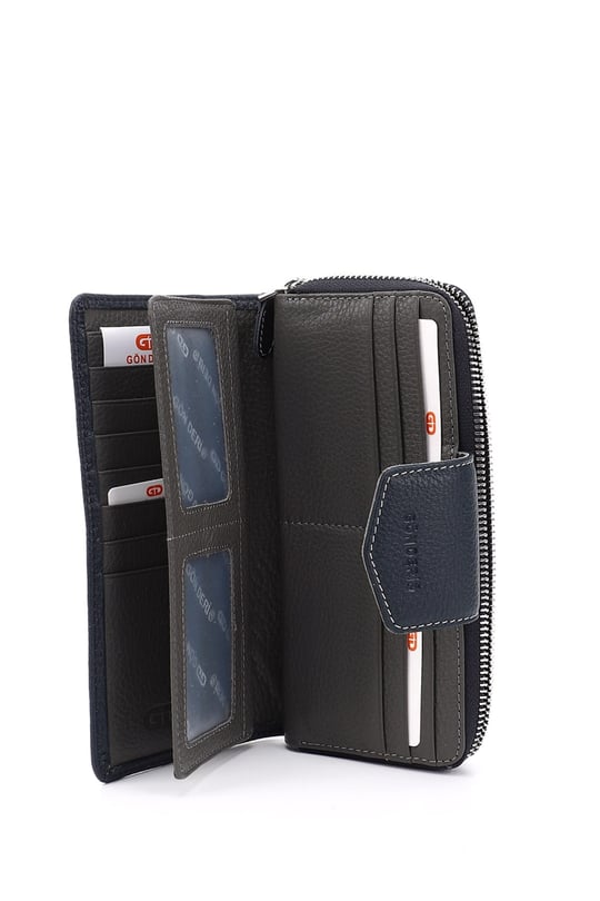 Women's Navy Blue Anthracite Horizontal Genuine Leather Wallet