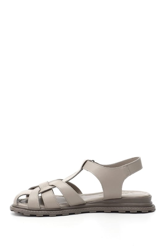 Women's Silver Velcro-Strap Closed Toe Genuine Leather Sandals