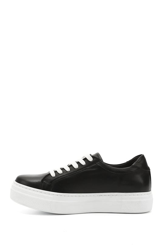 Kadın Siyah Bağcıklı Dolgu Taban Hakiki Deri Sneaker