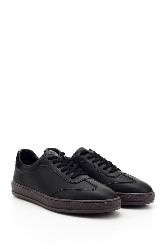 Kadın Siyah Bağcıklı Hakiki Deri Sneaker