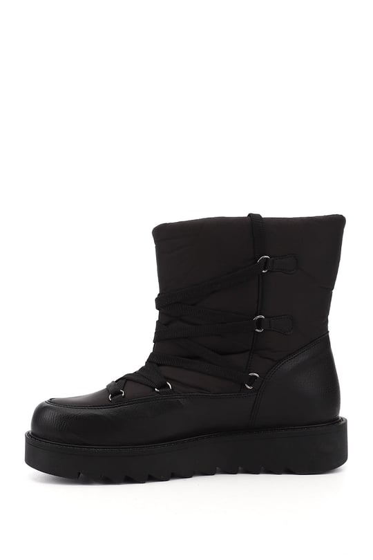Women's Black Lace-Up Thick Sole Comfort Snow Boots