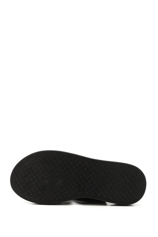 Kadın Siyah Çapraz Bantlı Dolgu Taban Hakiki Deri Comfort Sandalet