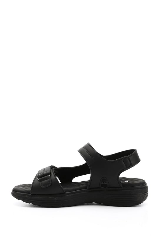 Kadın Siyah Cırt Bantlı Dolgu Topuk Comfort Sandalet