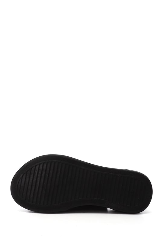 Kadın Siyah Cırt Bantlı Dolgu Topuk Hakiki Deri Comfort Sandalet