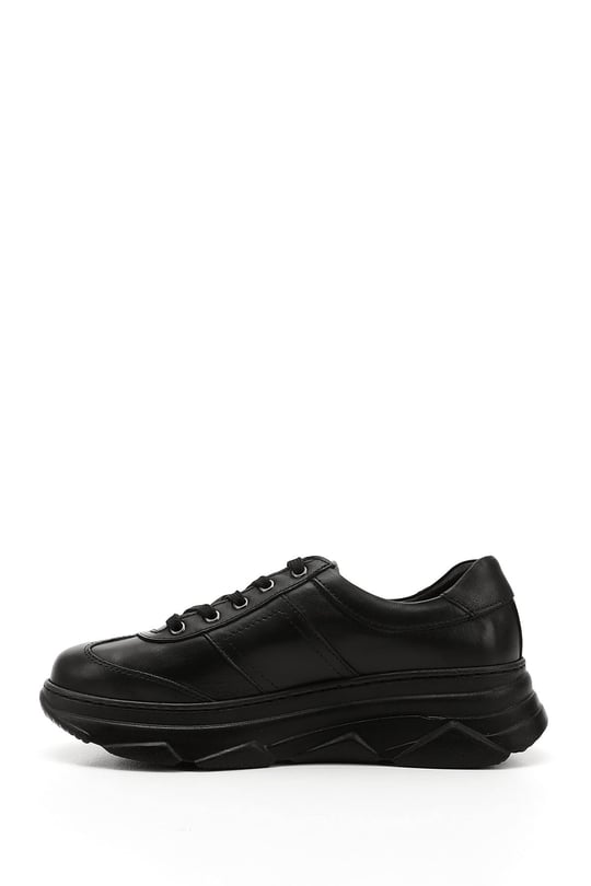 Kadın Siyah Dolgu Taban Bağcıklı Hakiki Deri Sneaker