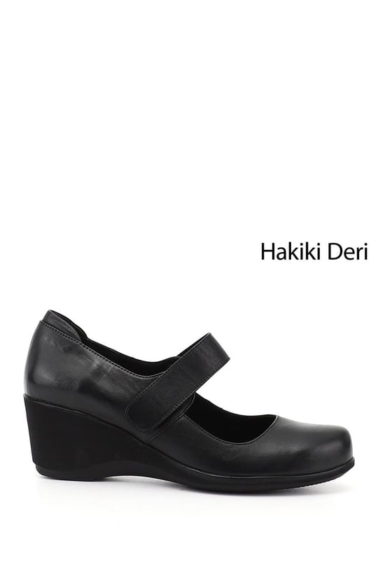 Kadın Siyah Dolgu Taban Hakiki Deri Mary Jane Ayakkabı