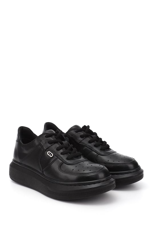 Kadın Siyah Dolgu Taban Hakiki Deri Sneaker