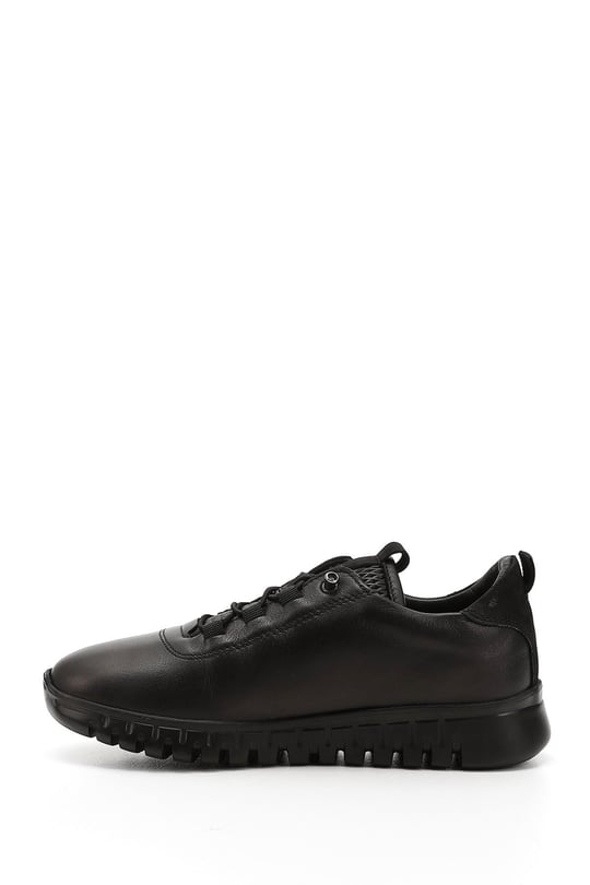 Women's Black Lace-Up Wedge Sole Genuine Leather Sneakers