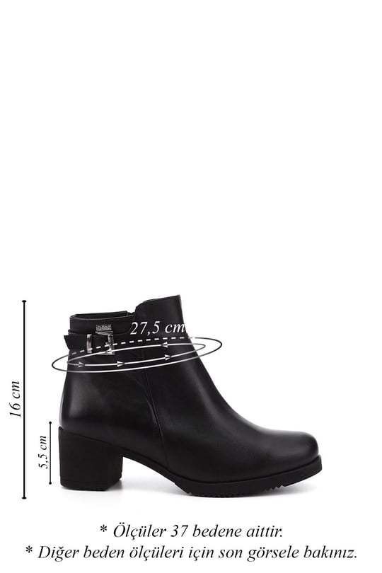 Women's Black Zippered Thick Heel Genuine Leather Boots