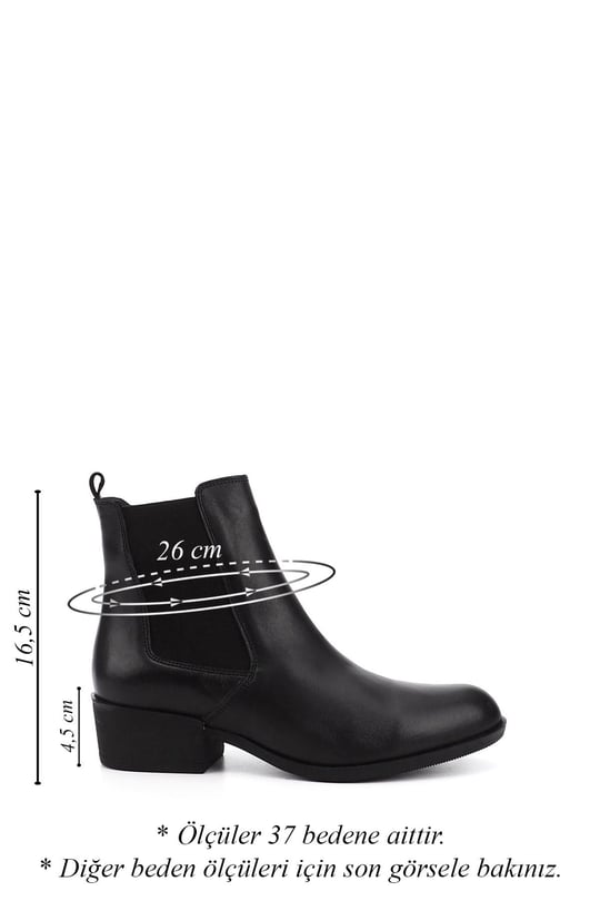 Women's Black Zippered Chunky Heel Genuine Leather Chelsea Boots
