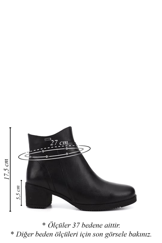 Women's Black Zippered Thick Heel Genuine Leather Boots