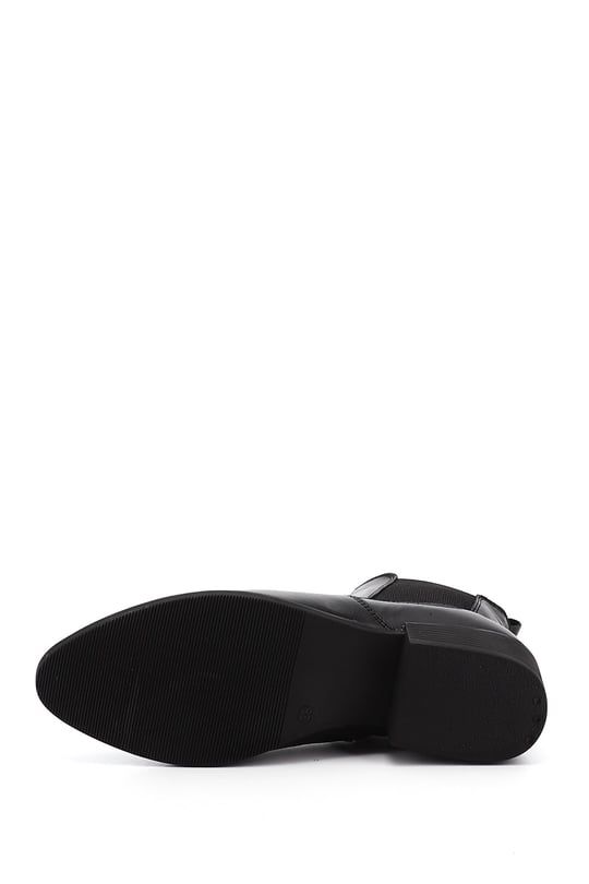 Women's Black Zippered Chunky Heel Genuine Leather Chelsea Boots