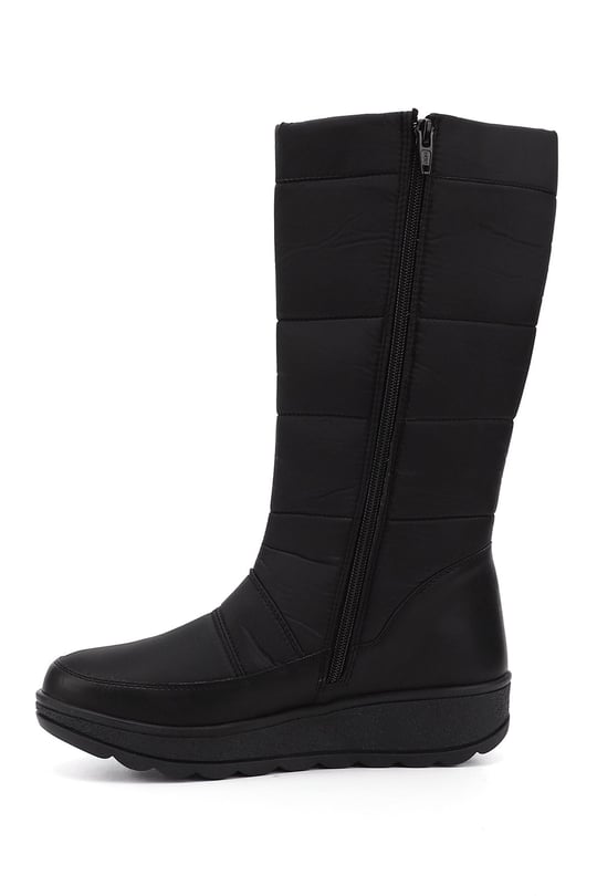 Women's Black Zippered Thermo Sole Comfort Snow Boots