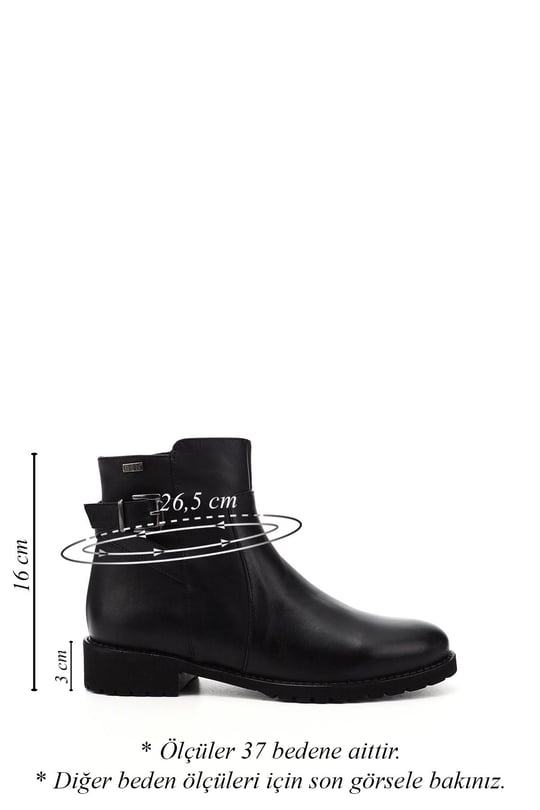 Women's Black Zippered Rubber Sole Genuine Leather Boots
