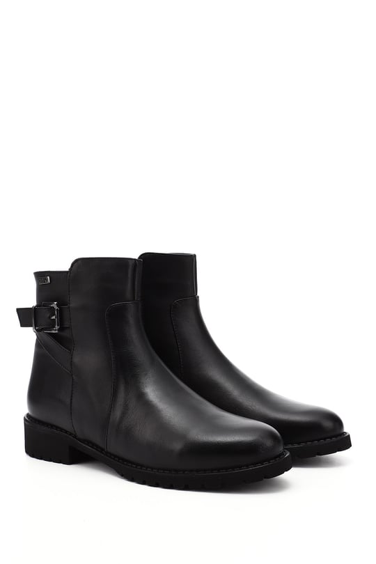 Women's Black Zippered Rubber Sole Genuine Leather Boots