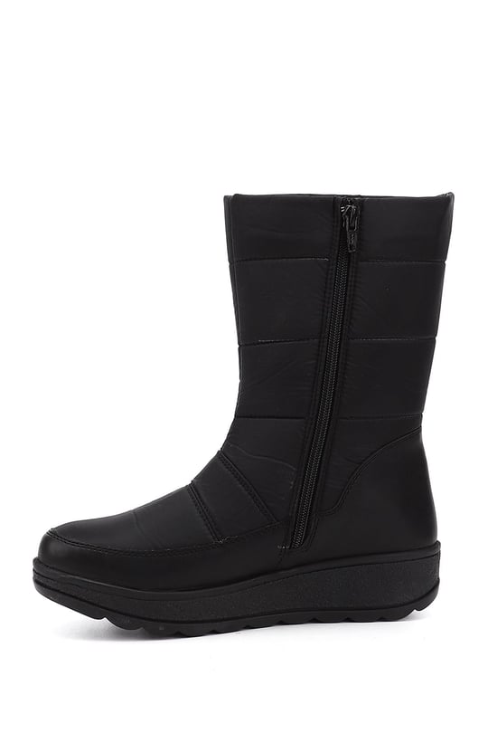 Kadın Siyah Fermuarlı Termo Taban Comfort Kar Botu