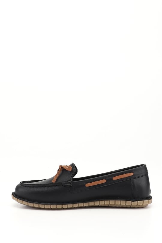 Kadın Siyah Fiyonklu Hakiki Deri Comfort Loafer