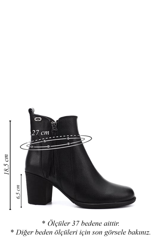 Women's Black Floater Zippered Thick Heel Genuine Leather Boots