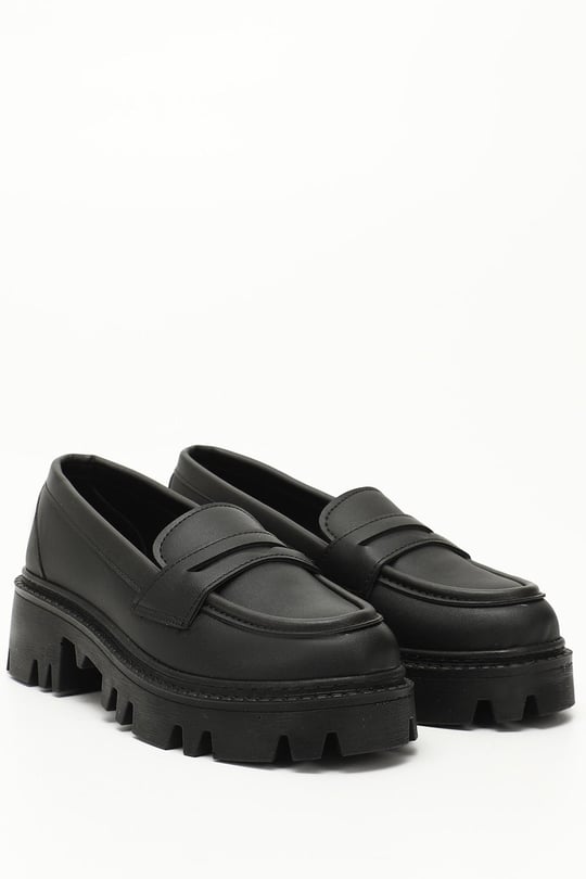 Kadın Siyah Kalın Topuklu Loafer Kuşaklı Ayakkabı