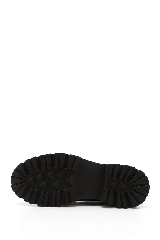 Kadın Siyah Kalın Topuklu Tokalı Hakiki Deri Loafer Ayakkabı