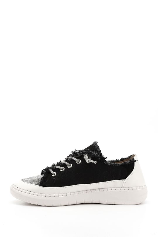 Kadın Siyah Kot Triko Taşlı Comfort Dolgu Taban Sneaker