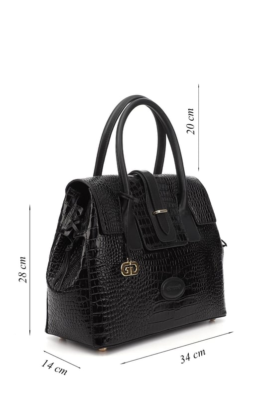 Women's Black Krako Genuine Leather Hand and Shoulder Bag