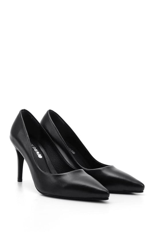 Women's Black Pointed Toe Stiletto Heel Genuine Leather Stiletto